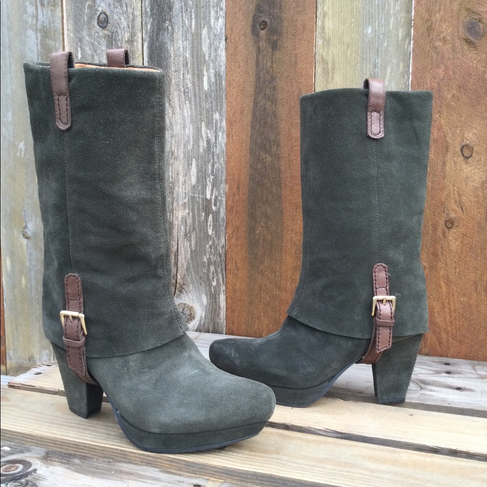 Earthies Lintz Pine Mid Calf Suede Boots Size 8